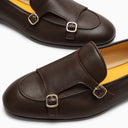 Doucal's Brown Leather Double Buckle Loafer