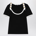 Balmain Black/White Botton Blend T Shirt z guzikami