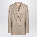 Veste à double poitrine de Loulou Studio Beige en laine vierge