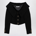 Alessandra Rich Black Off Shoulder Jacket In Wool