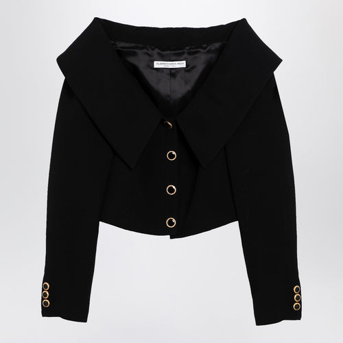 Alessandra Rich Black Off Shoulder Jacket In Wool