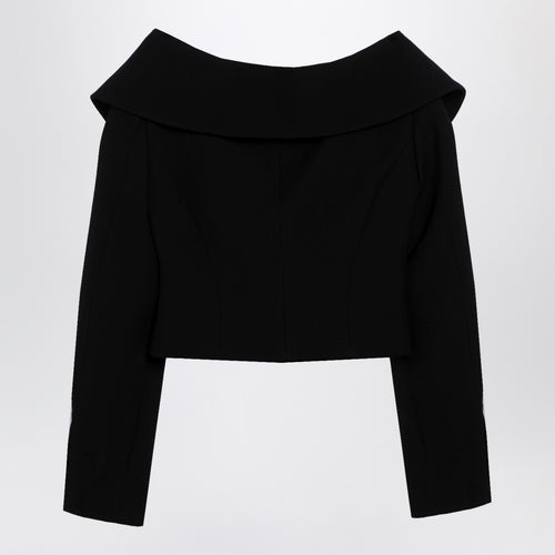Alessandra Rich Black Off Shoulder Jacket In Wool