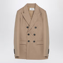 Ami Paris Sand Coloured Double Breasted Jacket In Wool