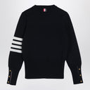 Thom Browne Navy Blue Crew Neck Sweater In Wool