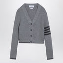 Thom Browne Grey Ribbed Cardigan In Wool