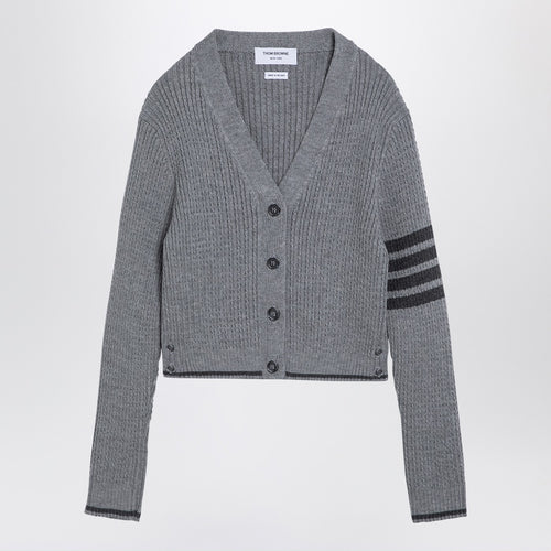 Thom Browne Grey Ribbed Cardigan In Wool