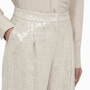 Federica Tosi Bamboo Coloured Wide Trousers With Micro Sequins