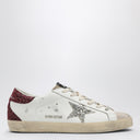 Golden Goose White Super Star Sneaker With Burgundy/Silver Glitter