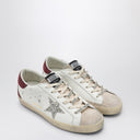 Golden Goose White Super Star Sneaker With Burgundy/Silver Glitter