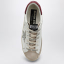 Golden Goose White Super Star Sneaker With Burgundy/Silver Glitter
