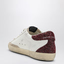 Golden Goose White Super Star Sneaker With Burgundy/Silver Glitter