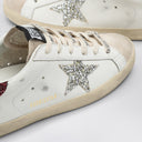 Golden Goose White Super Star Sneaker With Burgundy/Silver Glitter