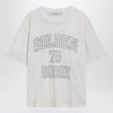 Camiseta de lino blanco dorado con logotipo