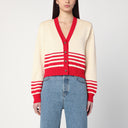Golden Goose Beige Cardigan With Red Stripes