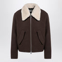 Ami Paris Dark Coffe Wool Bomber Jacket With Shearling Collar