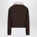 Ami Paris Dark Coffe Wool Bomber Jacket With Shearling Collar