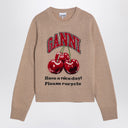 Ganni Camel Coloured Jumper With Cherry Print