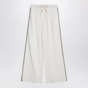 Brunello Cucinelli Wide White Trousers In Cotton And Silk