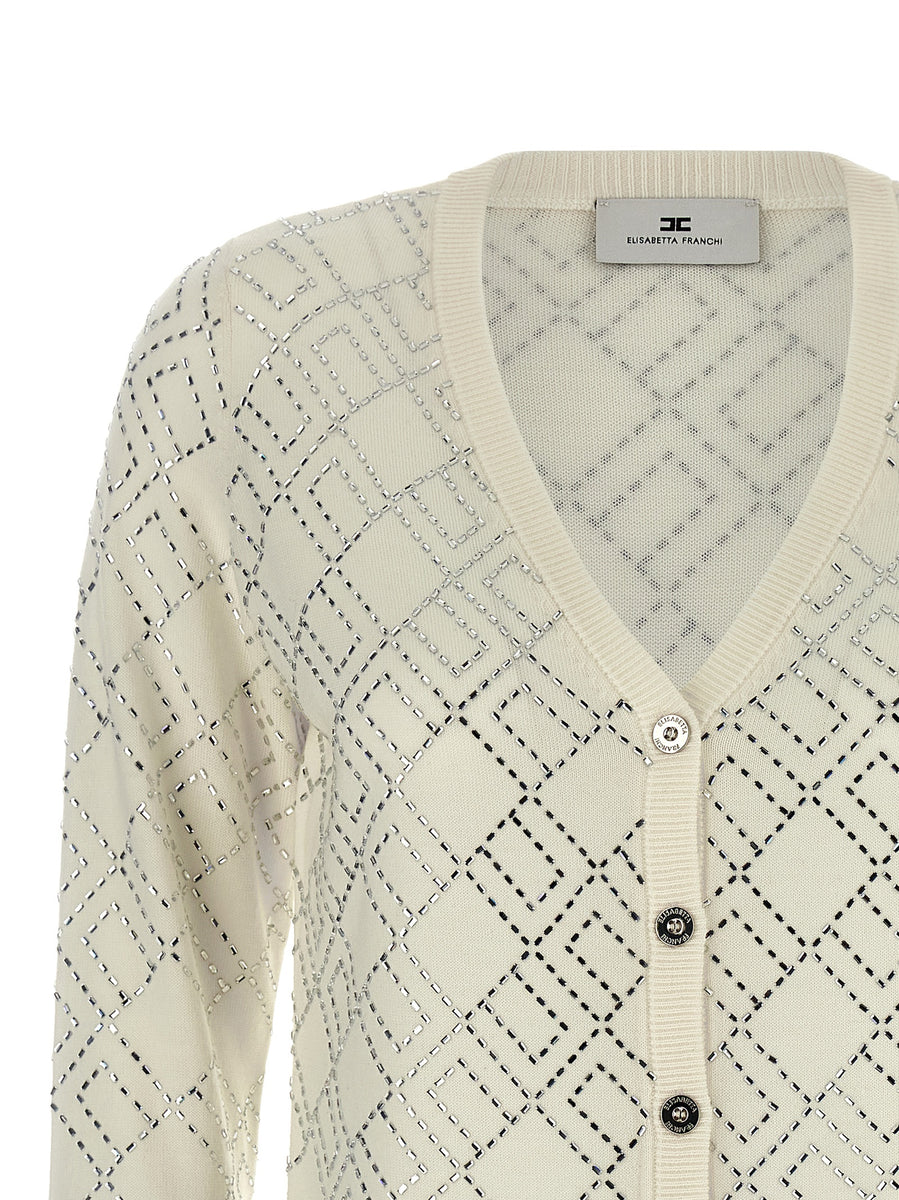 Cardigan Elisabetta Franchi - Taille S/40 - Beige - Occasion En Très Bon état - Pull Femme Italien