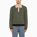Wales Bonner Green/Beige Jacquard Long Sleeved Polo Shirt