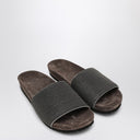 Brunello Cucinelli Precious Taupe Slides In Suede