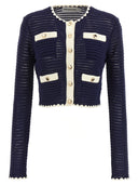 Self Portrait 'Navy Crochet Contrast Trim' Cardigan