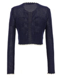 Self Portrait 'Navy Crochet Contrast Trim' Cardigan