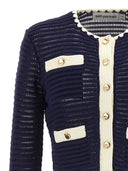 Self Portrait 'Navy Crochet Contrast Trim' Cardigan