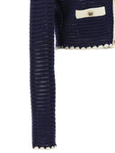 Self Portrait 'Navy Crochet Contrast Trim' Cardigan