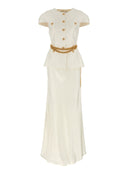 Self Portrait 'Cream Taffeta Chain Belt Maxi' Dress