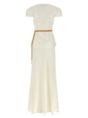 Self Portrait 'Cream Taffeta Chain Belt Maxi' Dress