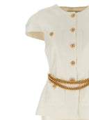 Self Portrait 'Cream Taffeta Chain Belt Maxi' Dress