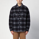 Palm Angels Over Shirt In Navy Check Wool With Studs