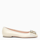 Roger Vivier White Leather Ballerina con fibbia di strass