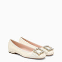Roger Vivier White Leather Ballerina con fibbia di strass