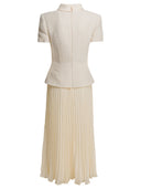 Self Portrait Boucle Midi Dress With Pleated Skirt