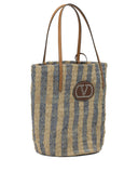 Sac porté épaule moyen en raphia avec logo V Valentino Garavani