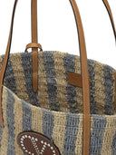 Sac porté épaule moyen en raphia avec logo V Valentino Garavani