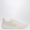 Zegna Beige Leather Triple Stitch Sneakers