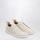 Zegna Beige Leather Triple Stitch Sneakers