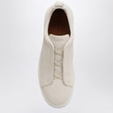 Zegna Beige Leather Triple Stitch Sneakers