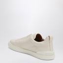 Zegna Beige Leather Triple Stitch Sneakers