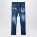 Jeans in denim lavati blu navy dsquared2 con usura