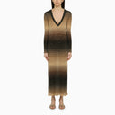 Roberto Collina Black/Sand Leinenmischung langes Kleid