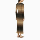 Roberto Collina Black/Sand Leinenmischung langes Kleid