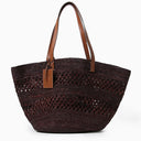 Manebí Chocolate Coloured Basket Bag In Raffia And Leather