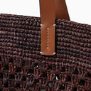 Manebí Chocolate Coloured Basket Bag In Raffia And Leather