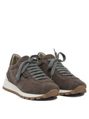 Brunello Cucinelli suède "runners" sneakers met glanzend lipje