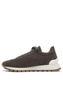 Brunello Cucinelli suède "runners" sneakers met glanzend lipje