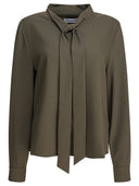 Self Portrait Twill Blouse With Bow Collar
